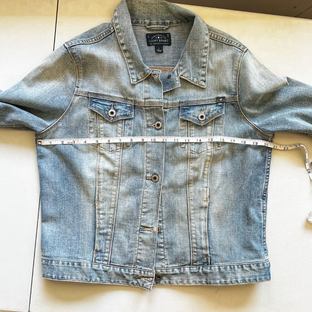Patchwork Boho Vtg Inspired Lucky Brand Statement Denim Jacket 70s  Reworked L - Picture 11 of 14